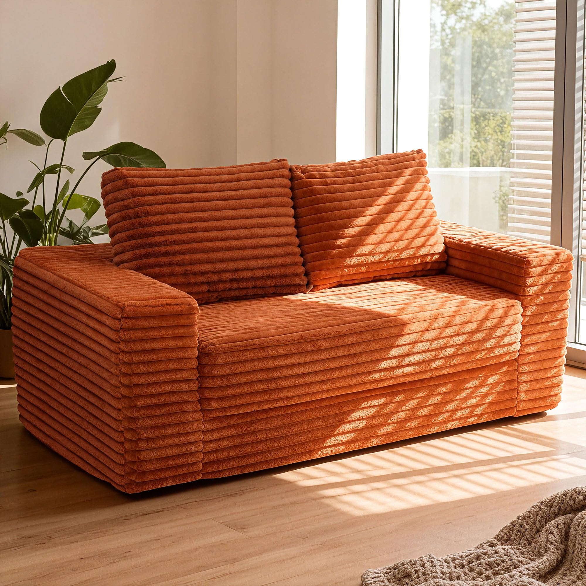HABUTWAY 62" Boneless Couch,3-in-1 Convertible Folding Sofa Bed,Brown