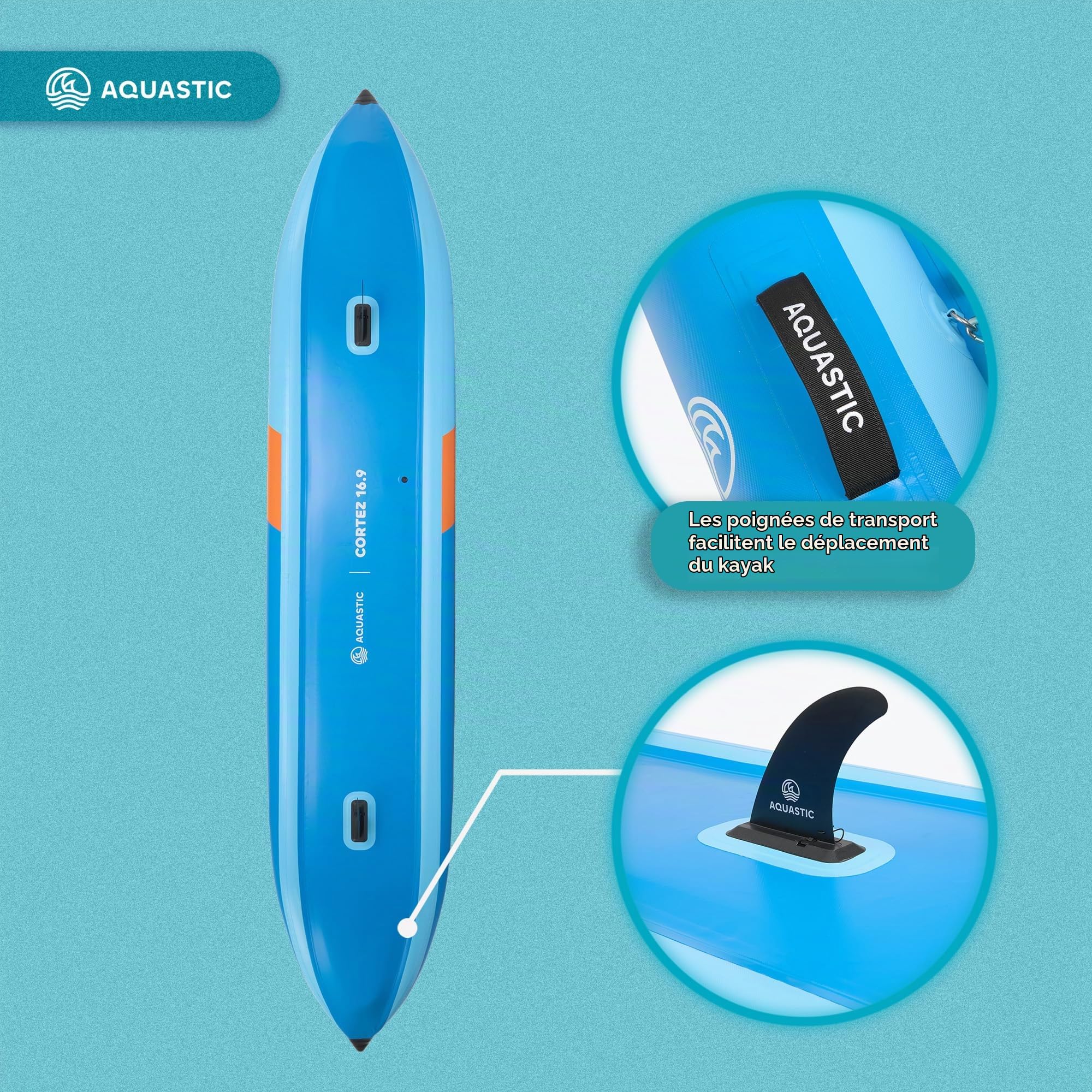 AQUASTIC Cortez 16'9 Kayak hybride gonflable pour 4 personnes jusqu'à 340 kg