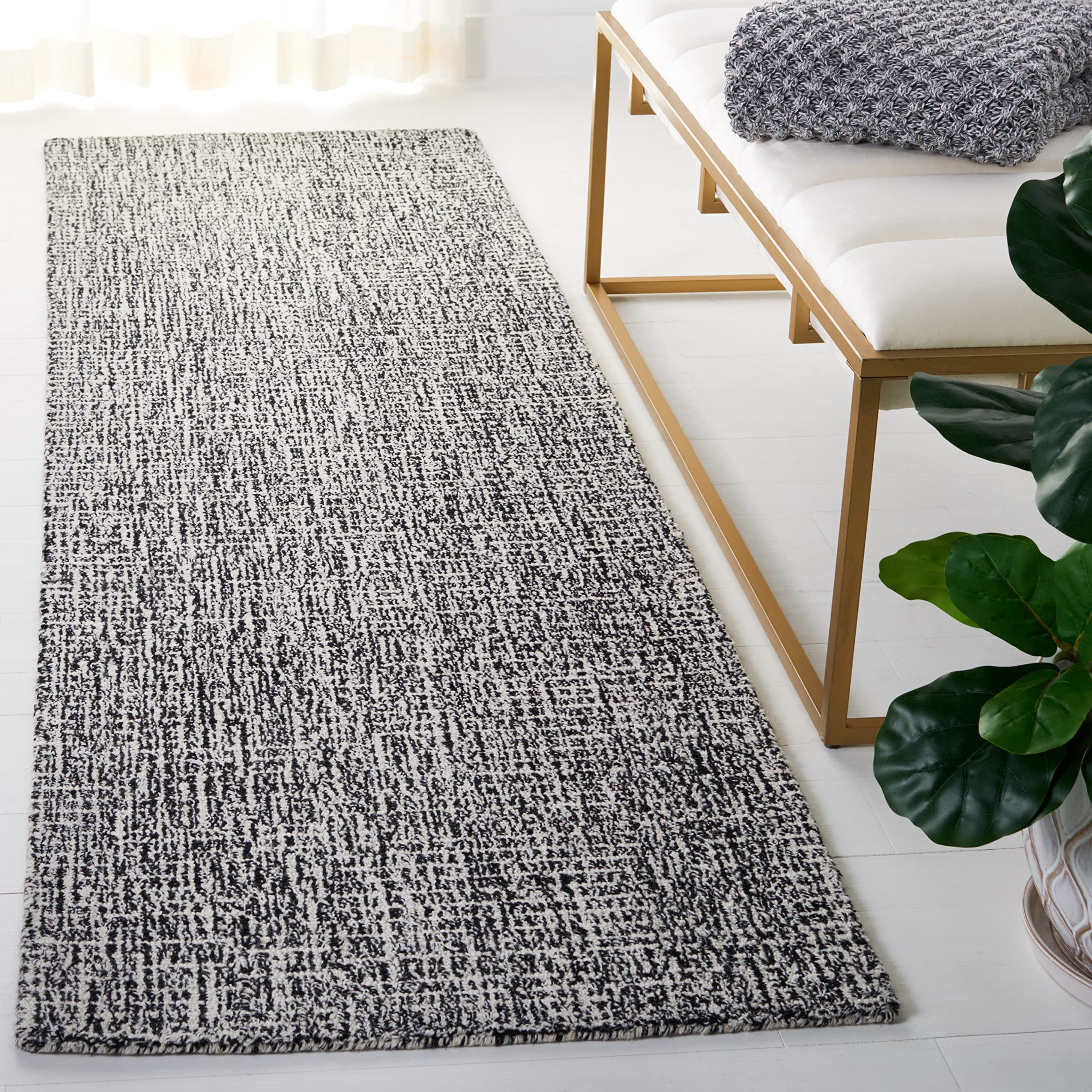 Safavieh Abstract Collection Runner Rug - 2'3" x 8', Black & Ivory, Handmade Wool, Ideal for High Traffic Areas in Living Room, Bedroom (ABT468Z)