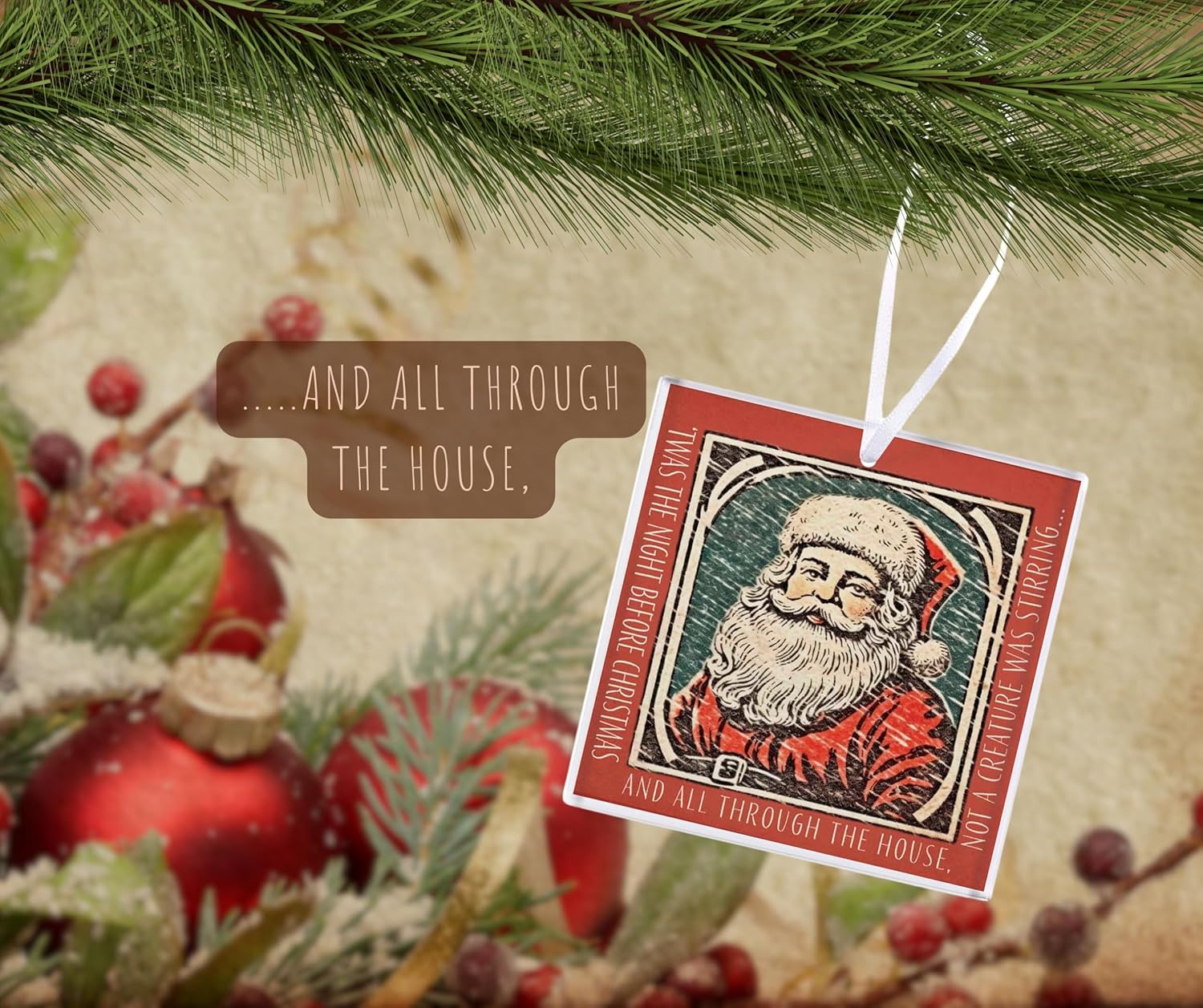 Elanze Designs Vintage TWAS The Night Before Christmas Square Red and Green 3.5 x 3.5 Glass Santa Ornament - Classic Holiday Decoration - Image 2