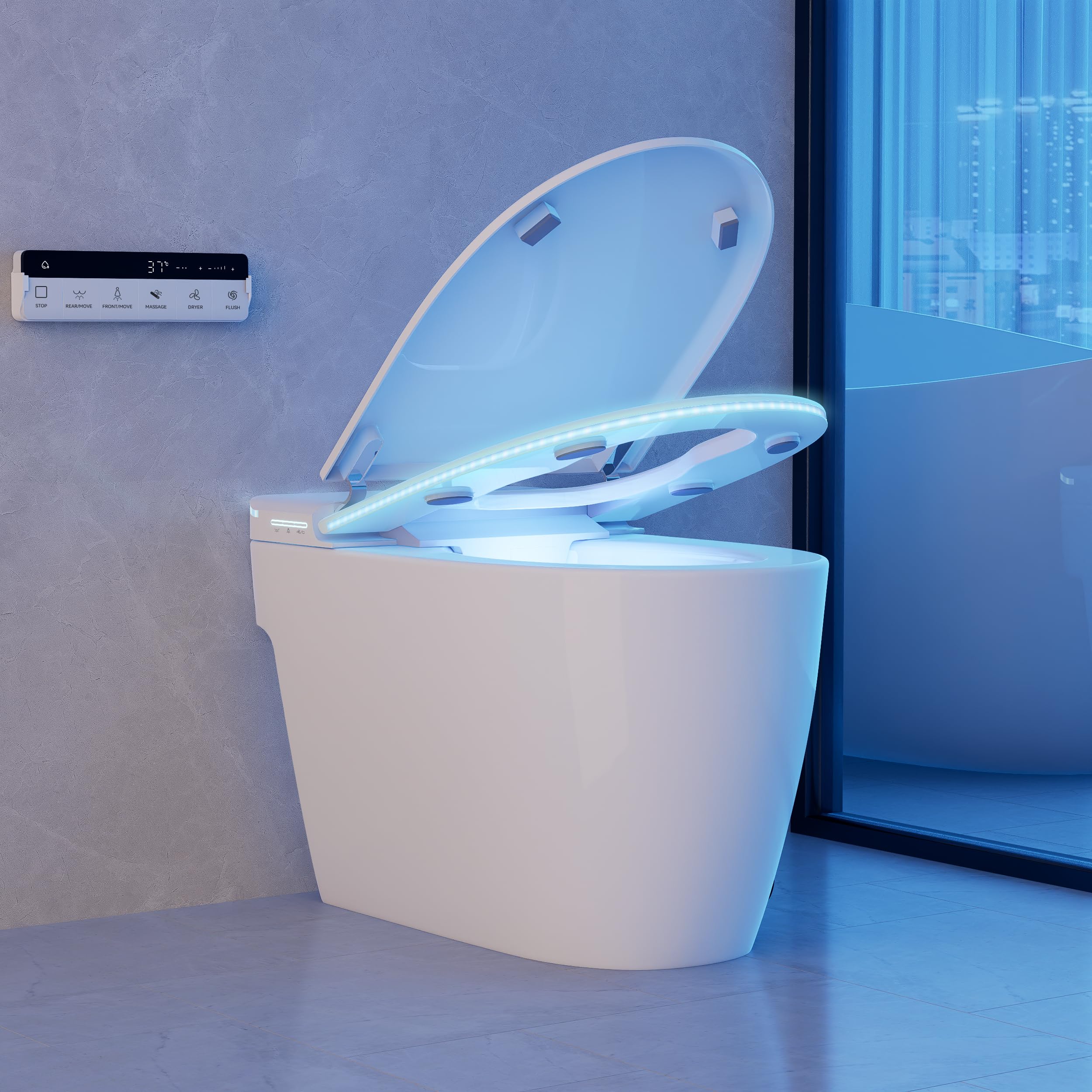 Homary Toilette Intelligente avec Réservoir Intégré, WC Japonais Couvercle entièrement Automatique sans Limitation de Pression d'Eau, Siège Chauffant et Séchage, Sortie Horizontale - WYQ14L1955