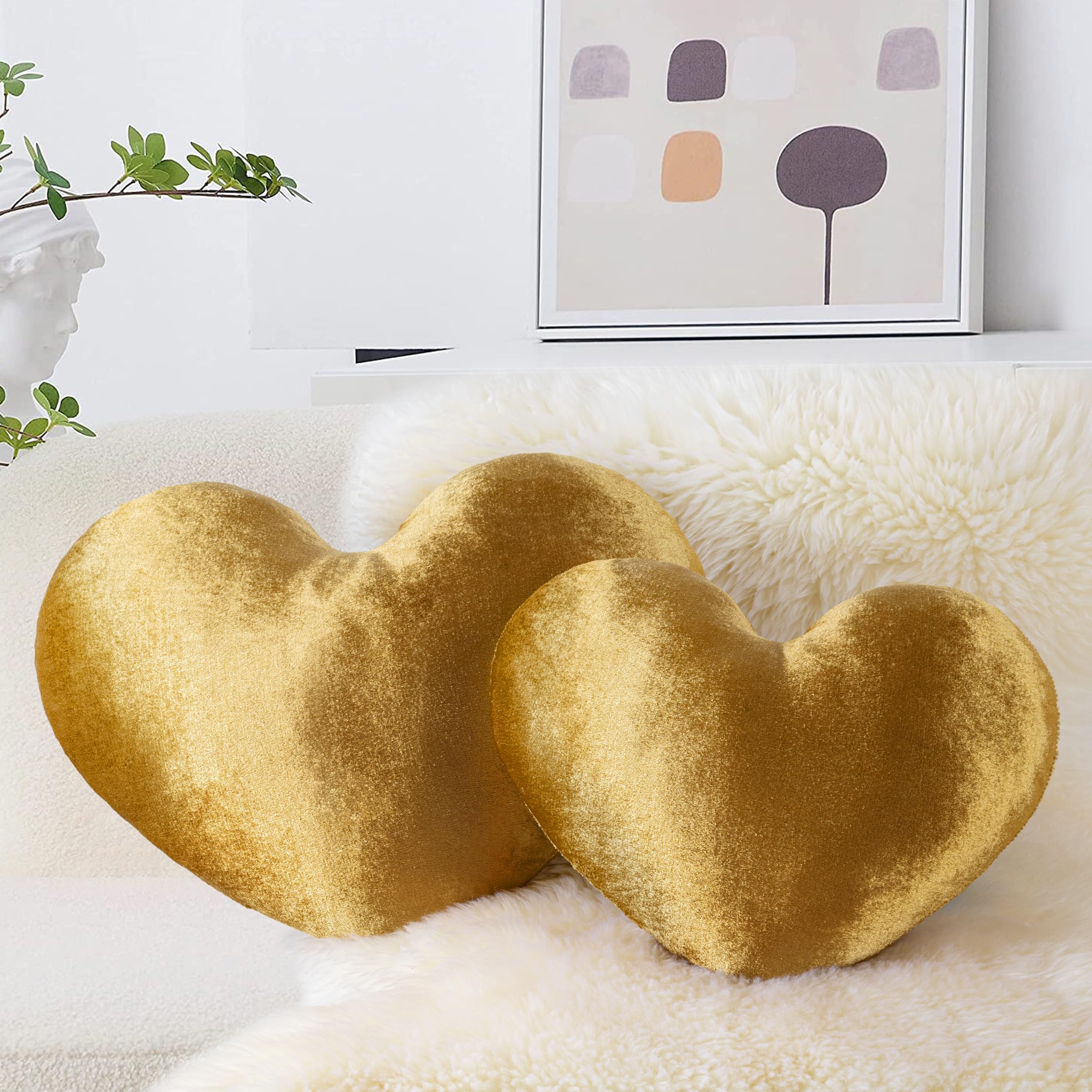 Coussin coeur en velours AELS doré lot de 2 en 50 et 40 cm