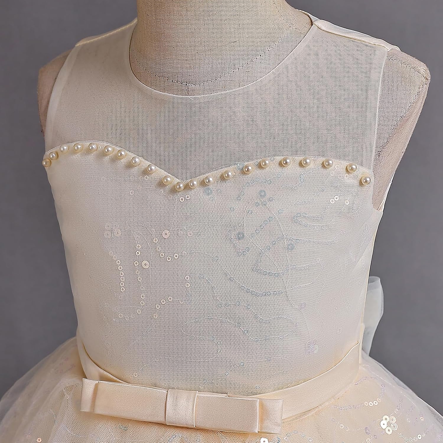 IDOPIP Flower Girl Sequin Appliques Dress for Kids Wedding Pageant Party Long Gown Princess Birthday Communion Tulle Dresses