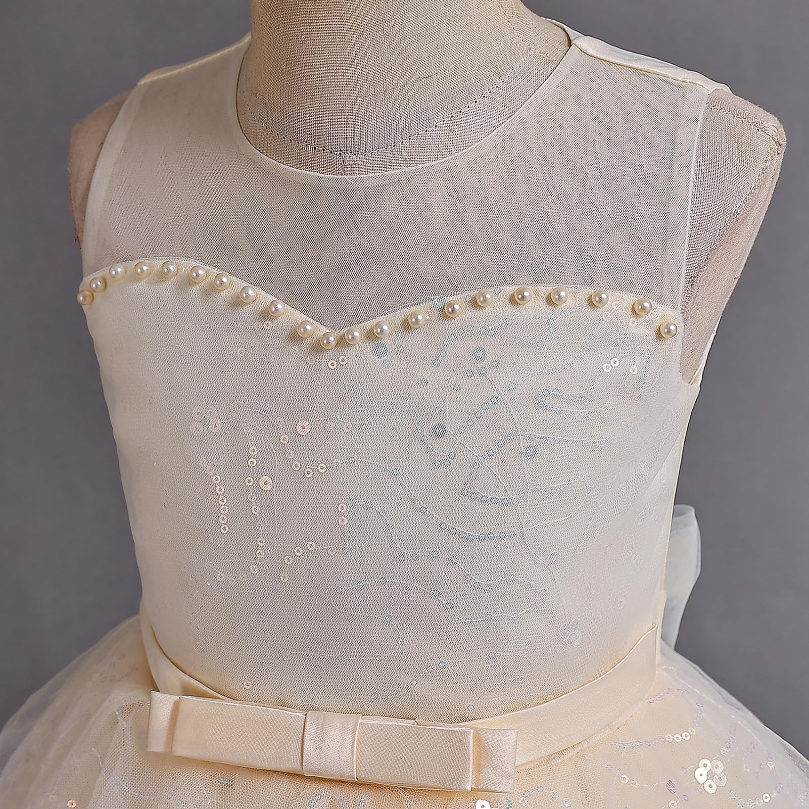 IDOPIP Kleid für Kinder, Mädchen, Hochzeit, Spitze, Tüll, ohne Ärmel, Stickerei, Perlen, Schleife, Brautjungfer, Geburtstag, Party, Prinzessin, lang, Ballkleid, Abendkleid