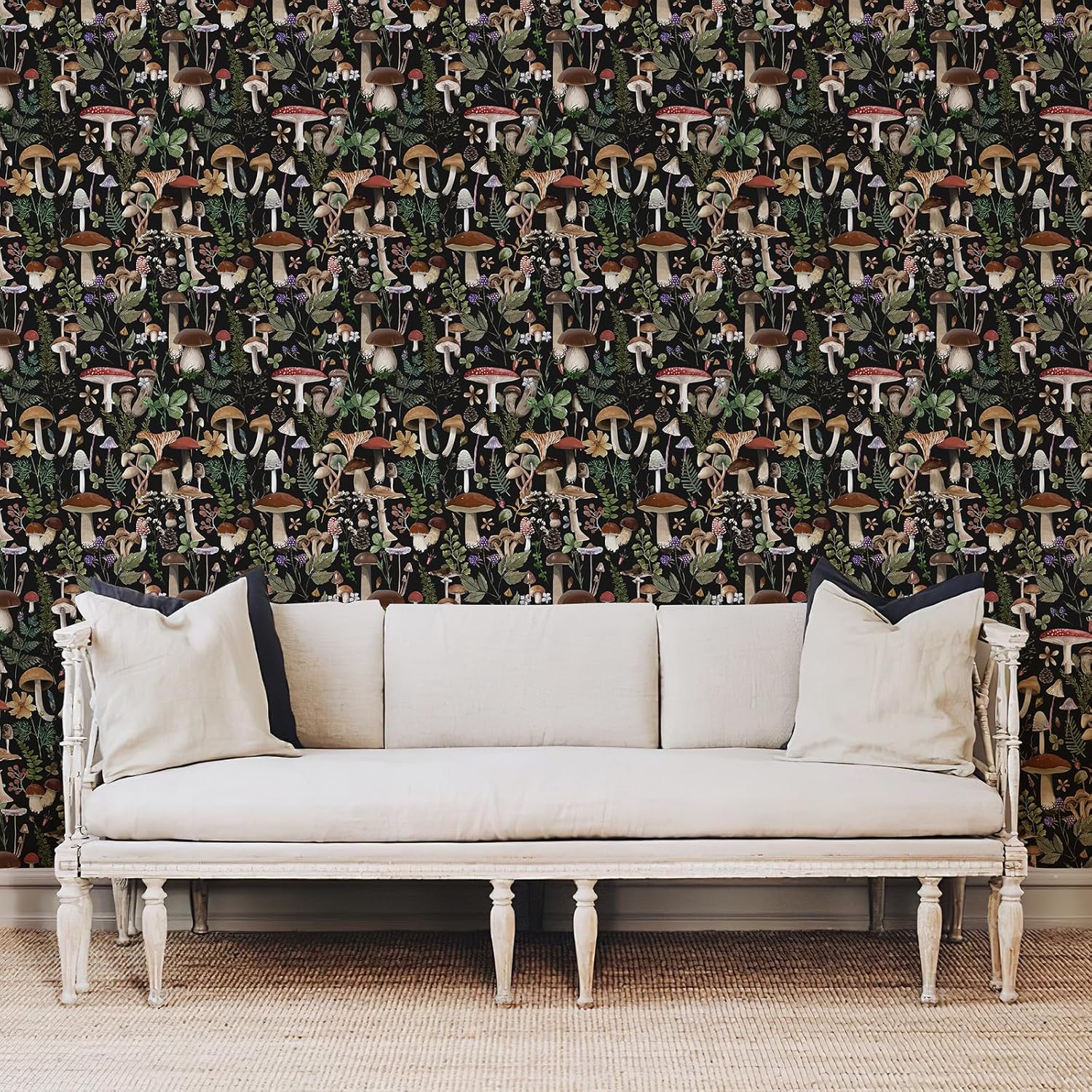 Simon&Siff Mushroom Peel and Stick Wallpaper Black Boho Contact Paper Removable Self Adhesive Wall Paper for Bedroom Bathroom Cabinet Countertop 17.3" x 200"