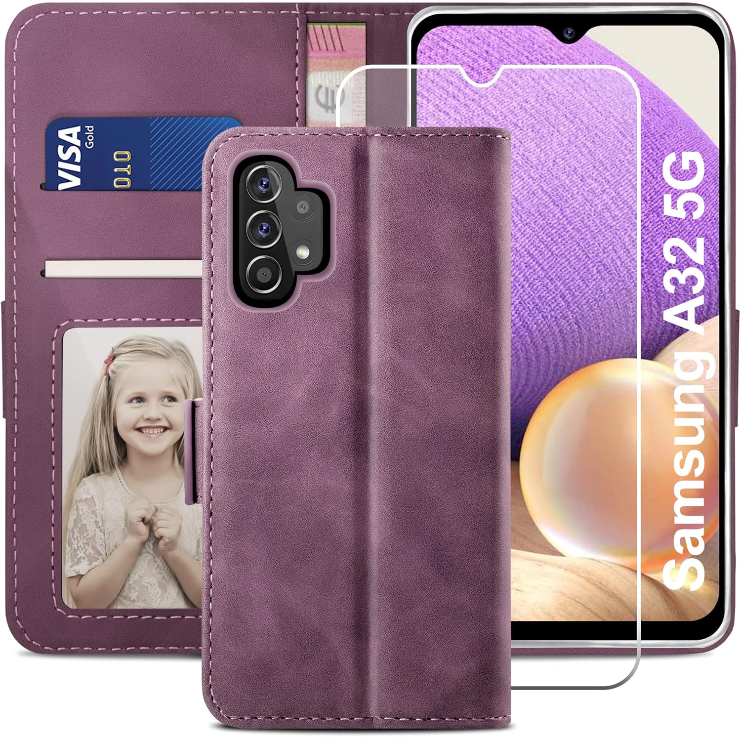 YATWIN for Samsung Galaxy A32 5G Case, Closure Flip Leather Wallet Case