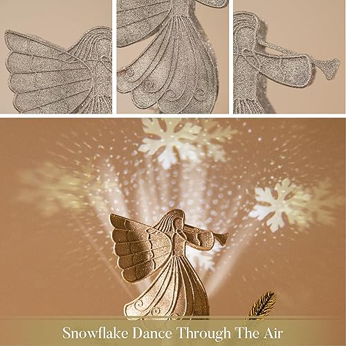 Miniatura 5 de Valery Madelyn Decoración de árbol de ángel de Navidad con luces LED giratorias de copos de nieve, copa de árbol plateada iluminada con proyección