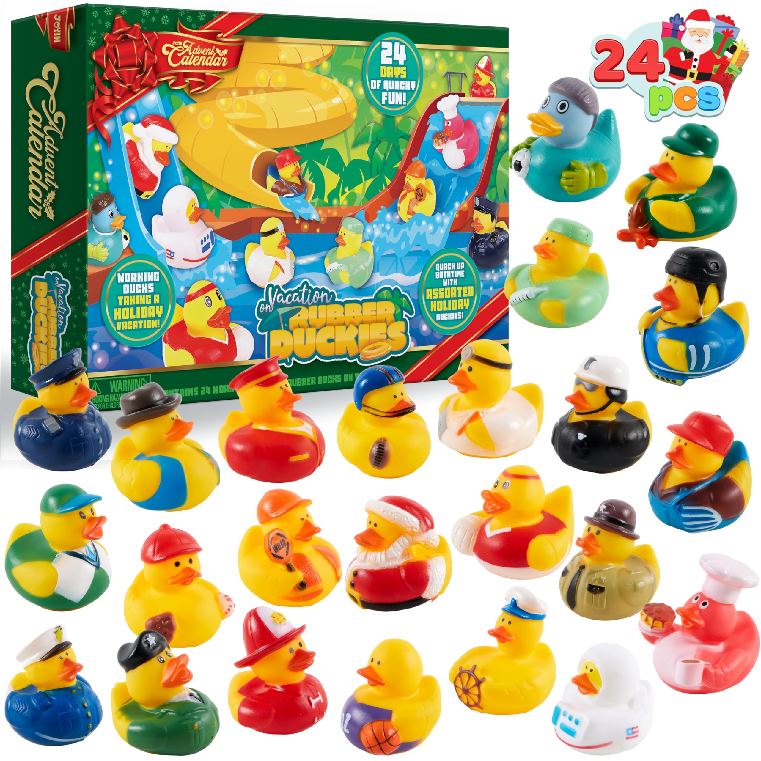 JOYIN 24 Days Christmas Advent Calendar 2025, Rubber Ducks for Boys Girls Kids and Toddlers, Party Favor Xmas Gifts, Halloween Rubber Ducky Bath Toys, Kids Xmas Fun Ducks, Christmas Countdown