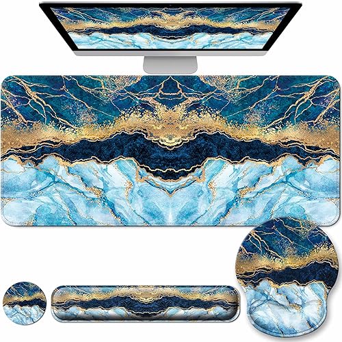 Miniatura 27 de Juego de alfombrillas de escritorio + teclado y alfombrilla para mouse con soporte para reposamuñecas, alfombrilla grande 4 en 1 para computadora