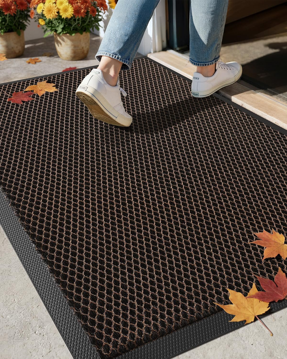 color&geometry high stretch elastic silk doormat, front door mat outside entrance, outdoor door mat for patio,quick-dry & heavy-duty, non-slip rubber doormat, 24"x36" dark brown 2' x 3' (rectangular) dark brown