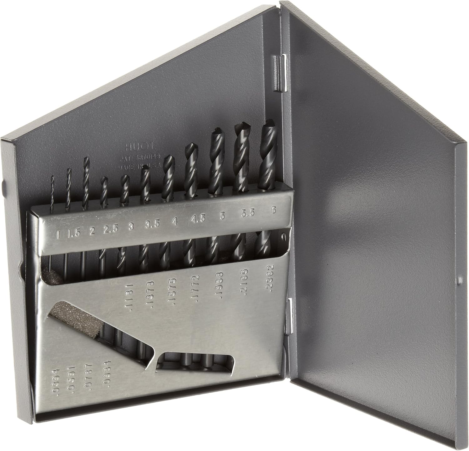 Chicago Latrobe 57723 150 Series High-Speed Steel Jobber Length Drill Bit Set with Metal Case, Black Oxide Finish, 118 Degree Conventional Point, Metric, 11-piece, 1.0mm - 6.0mm in 0.5mm increments