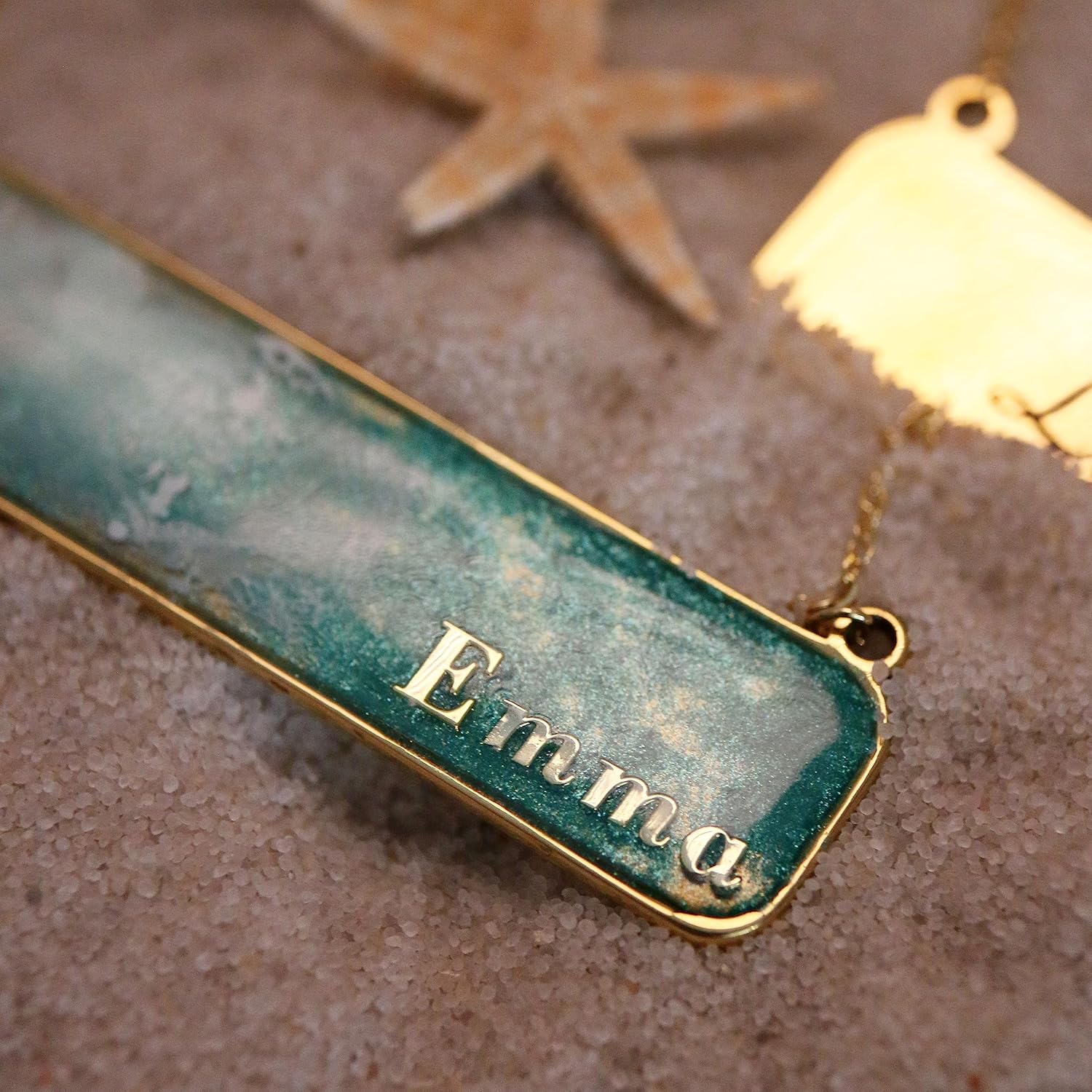 Petite Boutique Personalized Name Necklace Gift Emerald Sea Perfect Summer Necklace Beach Jewelry Memory Necklaces