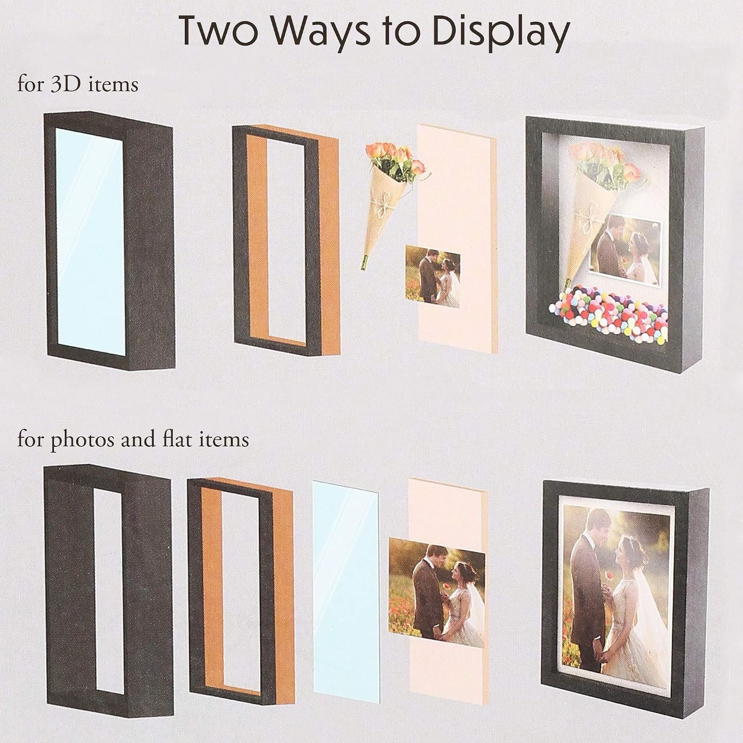 LotFancy Small Shadow Box Frame 8.5x11, Black Deep Display Case with Soft Linen Back and Glass Front, for Memorial, Medals, Bouquet, Mothers Day Birthday Gift
