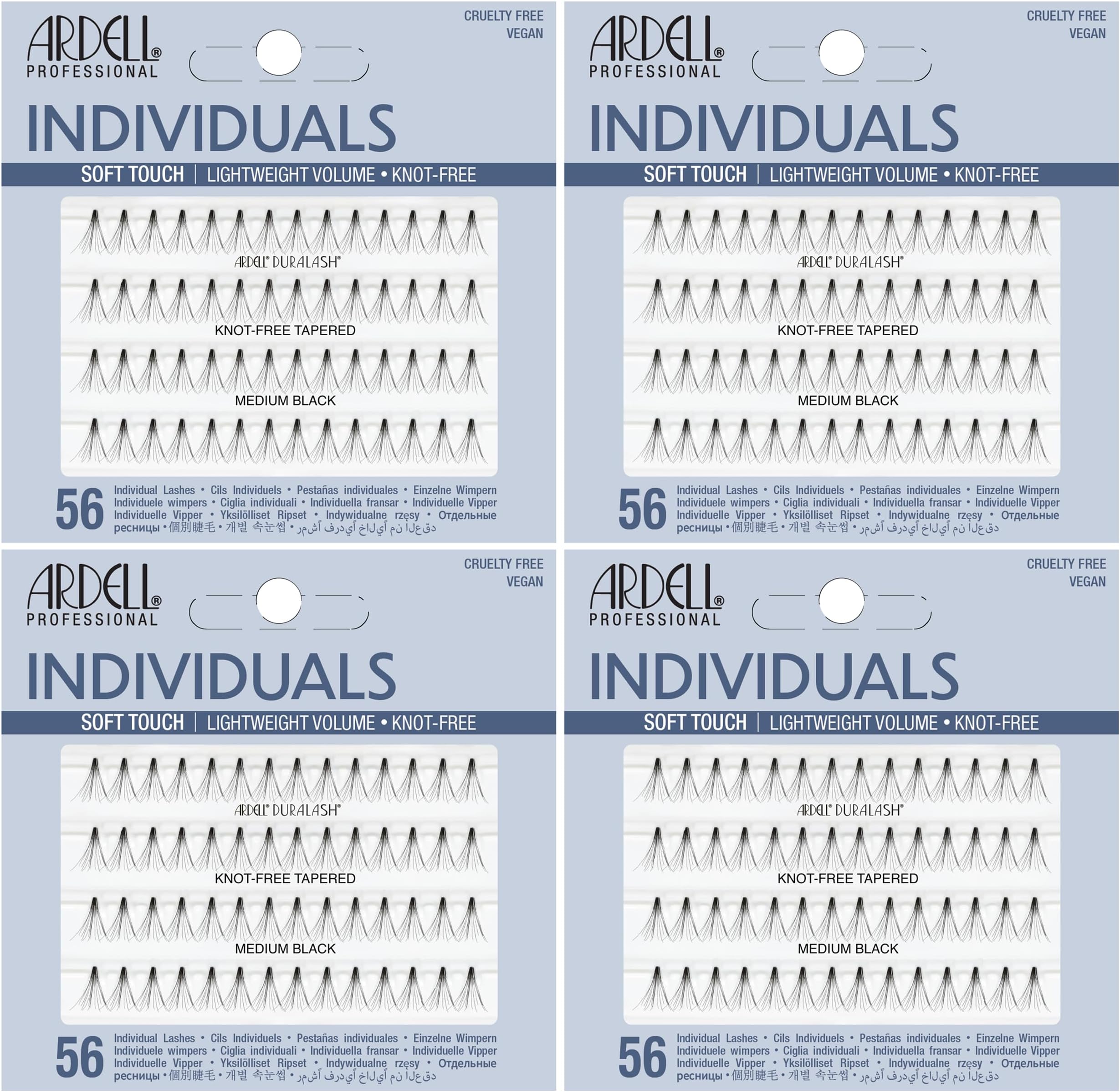 Ardell Soft Touch Individual Lashes – Knot-Free Lash Clusters, Medium Tapered False Eyelashes, 4 Pack