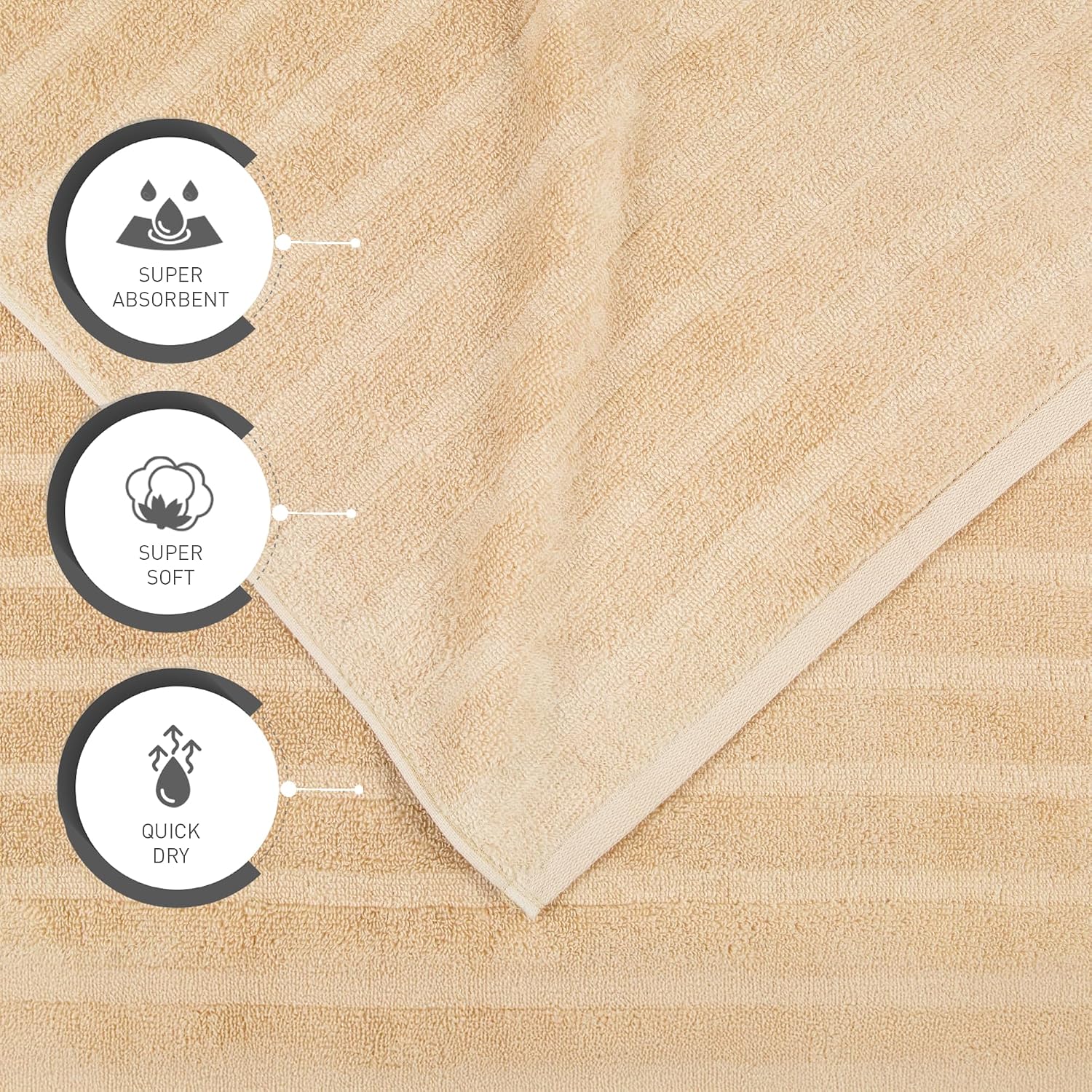 TRIDENT Luxury Bath Towel Set of 6 Quick Dry Towels for Bathroom Shower Towel Set, 100% Cotton, Lightweight, Thick, Soft, Large, 2 Bath 27"x54", 2 Hand 16"x28", 2 Washcloths 13"x13", Beige
