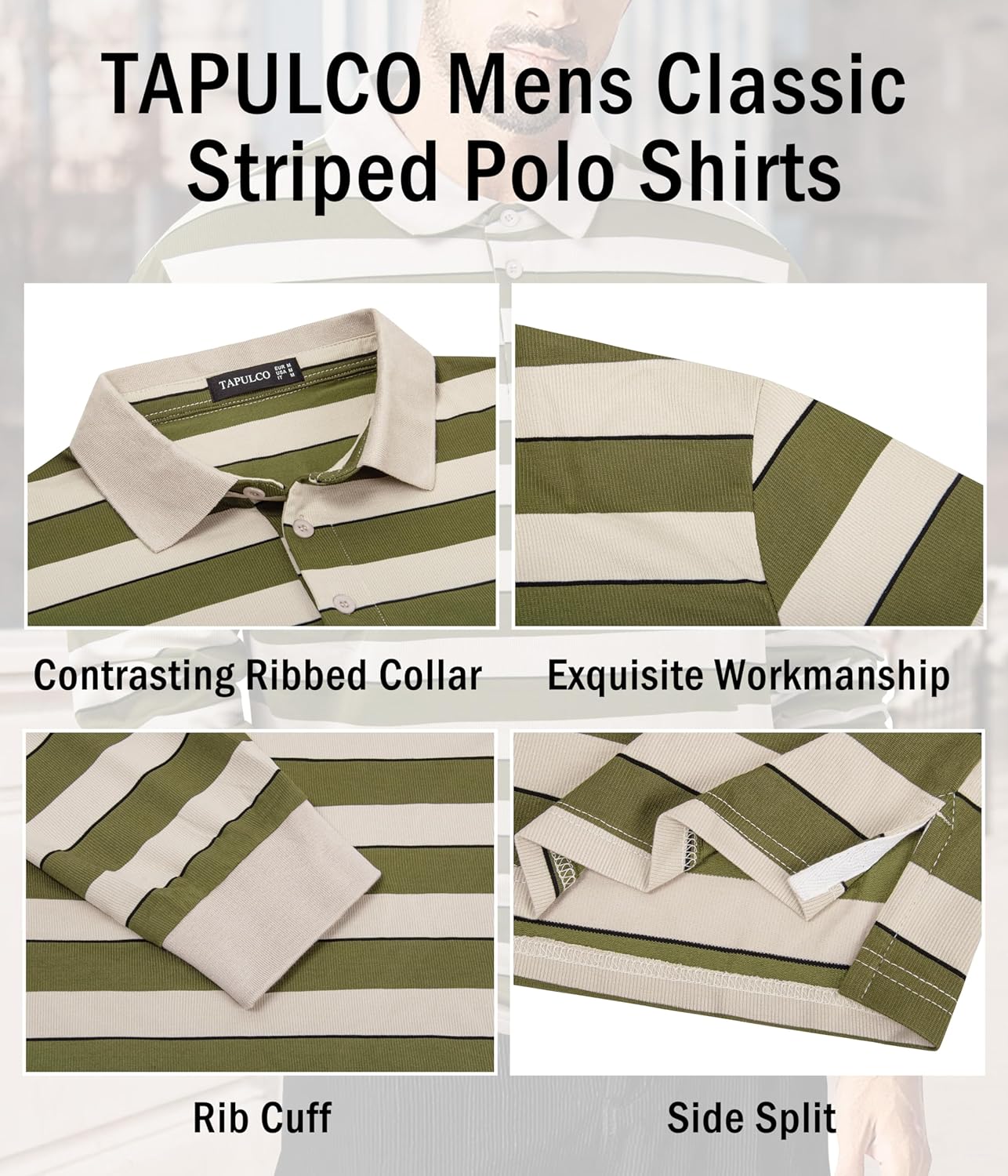TAPULCO Mens Classic Fit Striped Polo Shirts Long&Short Sleeve Casual Collared Sports Daily T-Shirts for Everyday Wear - Image 5