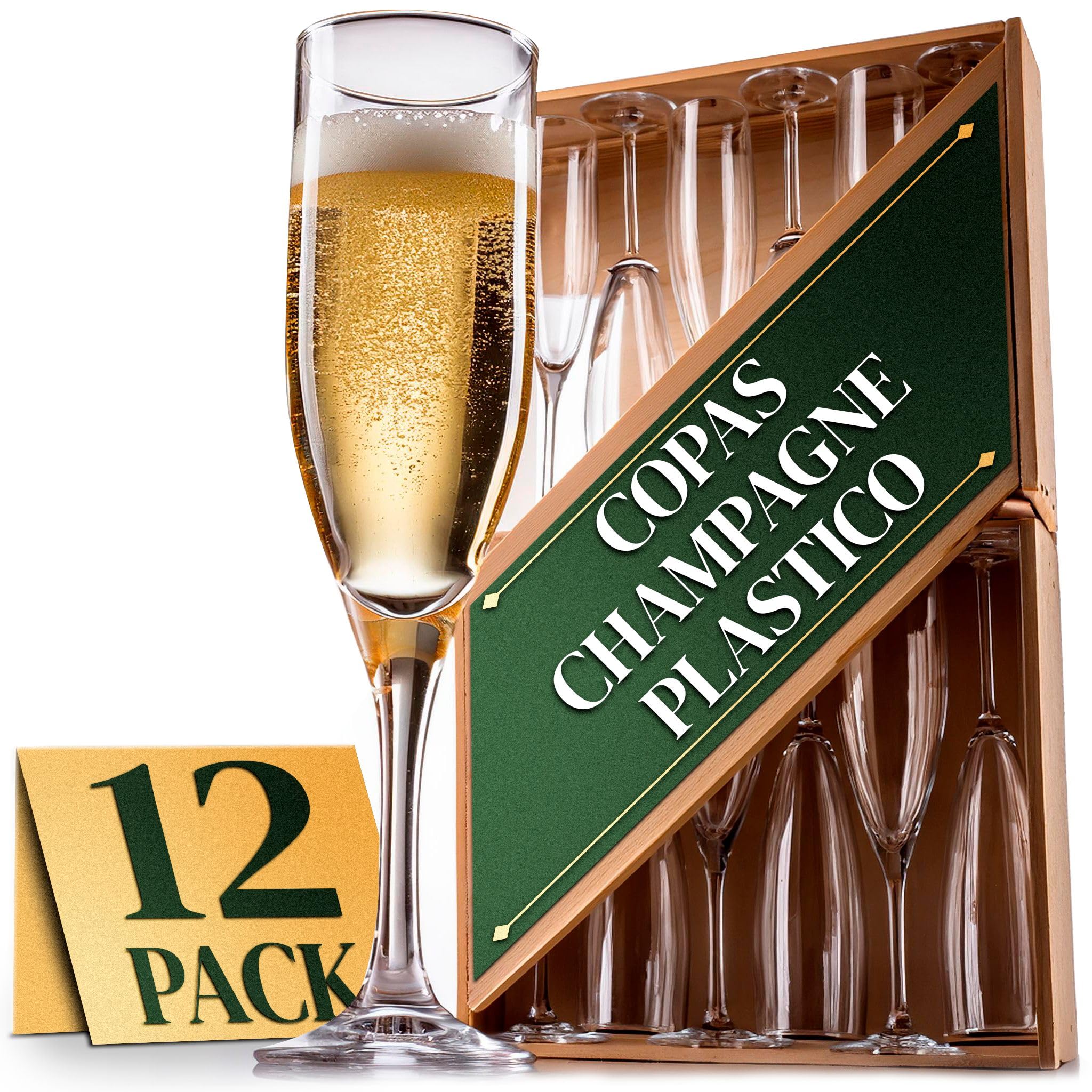 Copas de champan irrompibles, cava y vino espumoso de plastico duro Tritan reutilizables ultraresistentes - Pack 12 uds. Transparentes - copa de champagne - Plastic wine glasses - Durarero y Seguro