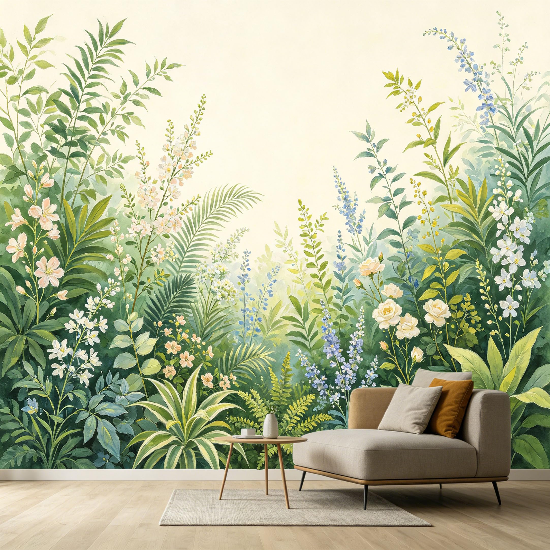 Custom Size Wall Murals Botanical Watercolor Painting Wildflowers Ferns Leaves SelfAdhesive Wall Fabric Removable Large Wallpaper for Photo Living Room Interior Decor