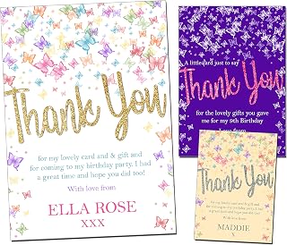 10 Personalised Invite Thank You Notes Cards Birthday Party Christening Naming Day Christmas Baptism Children Kids Girlie For Her Girls Rainbow BUTTERFLIES Butterfly Cute Pink Purple Cream White