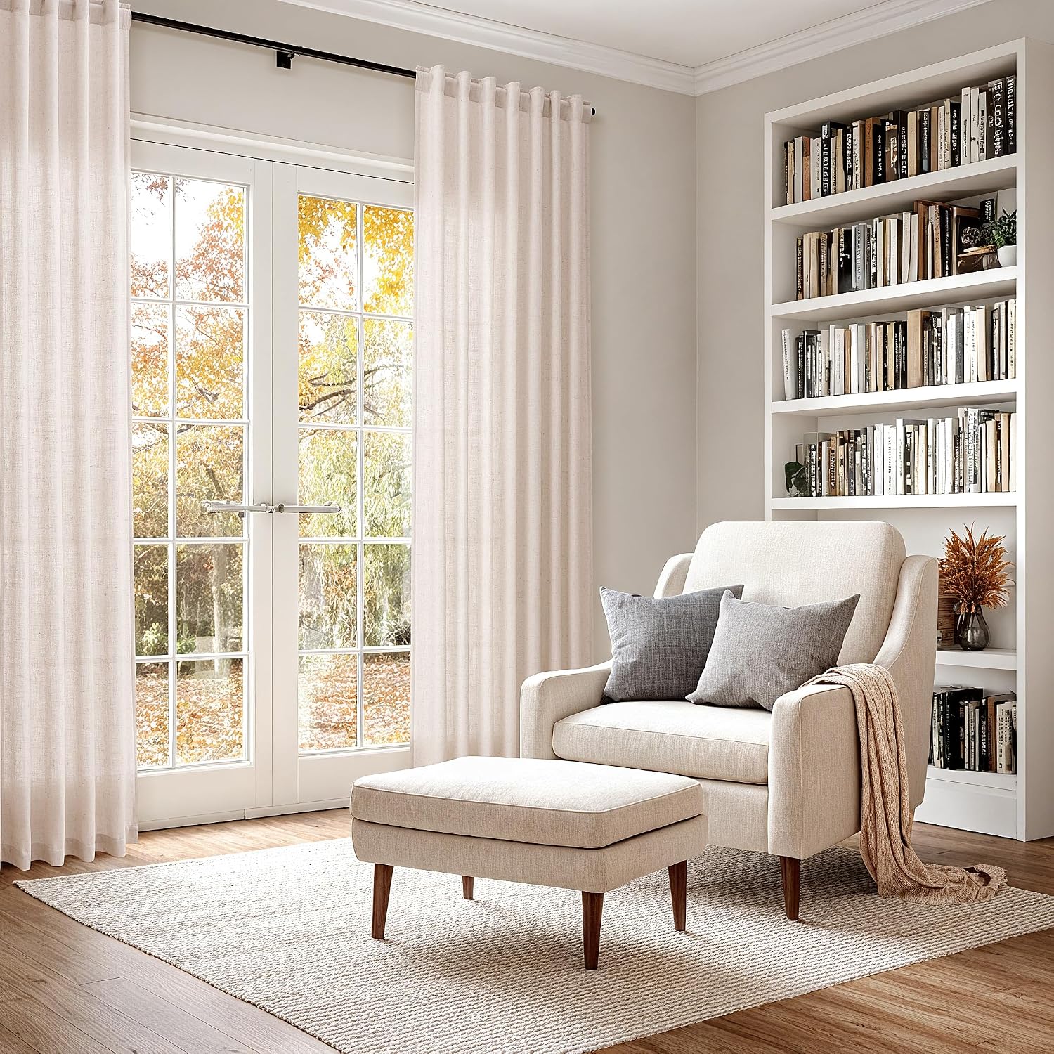Nanspring Natural White Linen Curtains 84 Inch Length for Living Room Burlap Light Filtering Semi Sheer Curtain Back Tab Neutral Farmhouse Privacy Drapes for Bedroom Office 52x84, 2 Panels thumbnail