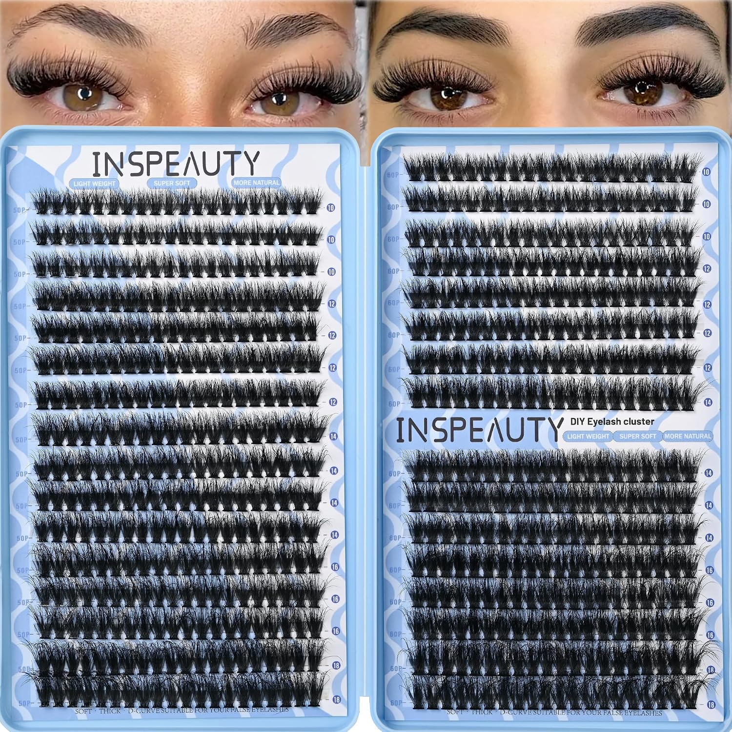 Lash Clusters 640 Pcs Eyelashes Clusters Extensions 10-18mm Daily Look Individual Lashes D Curly Natural Wispy False Eyelashes Soft Band by INSPEAUTY(50+60D)