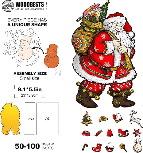 Miniatura 7 de WOODBESTS Rompecabezas de madera de 85 piezas para adultos (S, 9.1 x 5.5 pulgadas), rompecabezas de Santa Claus, hermosa caja de madera,