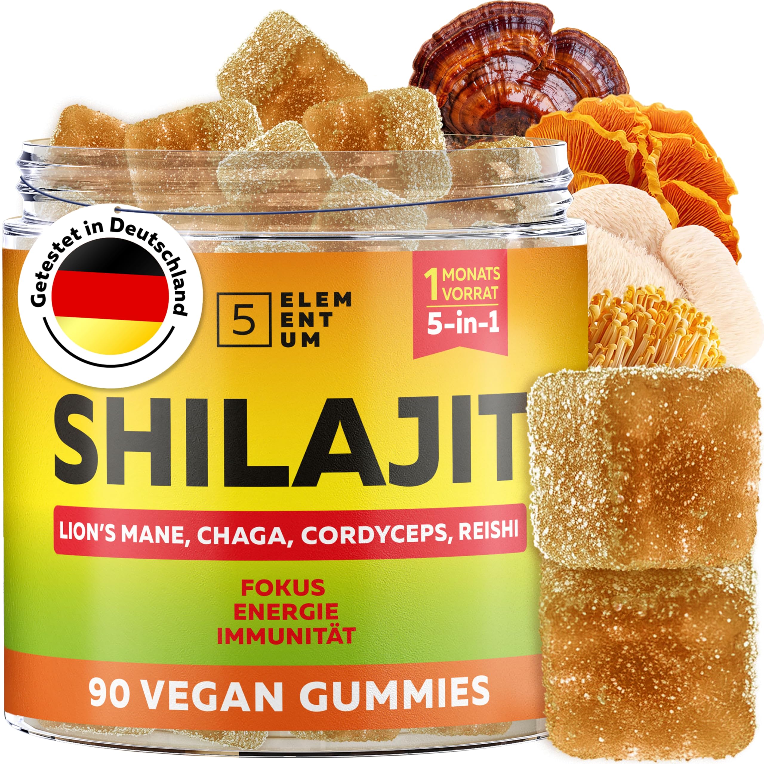 Natural Shilajit Orsetti gommosi 2200MG - Premium Himalaya Shilajit gomma con criniera di leone, Reishi, Chaga & Cordyceps - dall'Himalaya per energia e vitalità - 90 pezzi