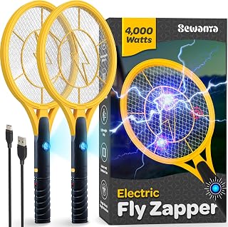 Sewanta Electric Fly Swatter Set of 2: 4000V USB Rechargeable Bug Zapper Racket with LED Attractant for Indoor/Outdoor Mosquito Killer