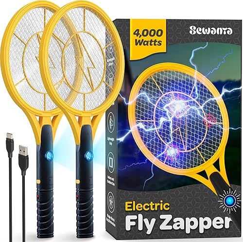 Electric Fly Swatter [Set of 2] Handheld Bug Zapper Racket