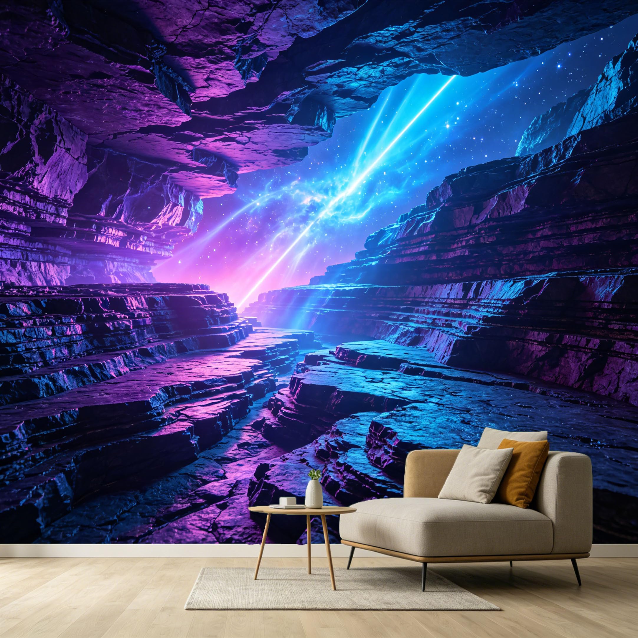 Custom Size Wall Murals Abstract Modern Cosmic Galaxy Nebula Neon Light Glowing Cave 3D Trompe L'Oeil SelfAdhesive Wall Fabric Removable Large Wallpaper Photo for Living Room