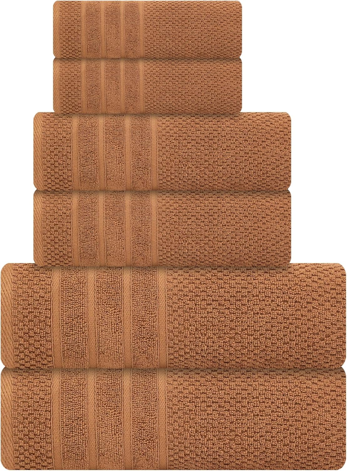 Bath Towels Set-100% Cotton-2 Bath Towels, 2 Hand Towels & 2 Washcloths-Large, Quick Dry, Absorbent, Plush-Home, Gym, Spa, Hotel, Pool, Shower Towels -6 Piece Luxury Bathroom Towels - Brown