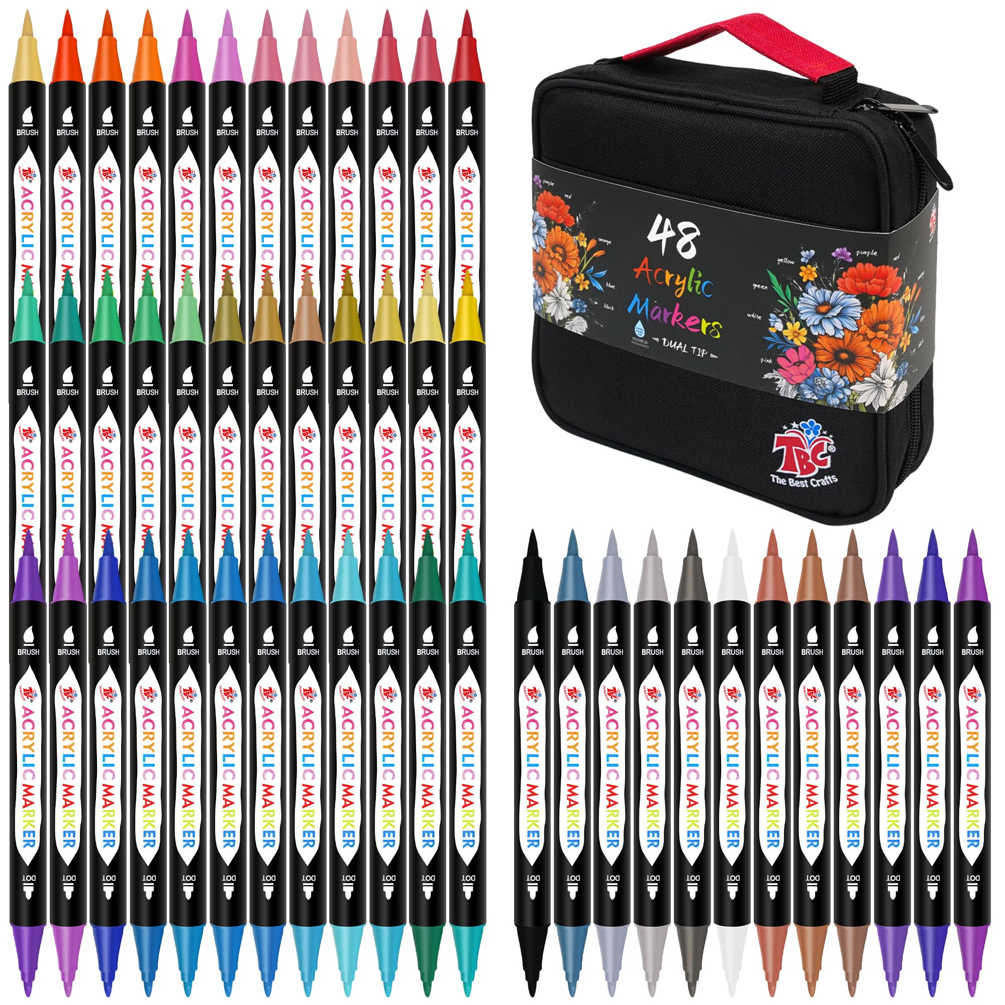 Photo 1 of Acrylic Paint Markers for Adults, 48 Colors Dual Tip, Double zipper design Topgrade Canvas bag– Waterproof, Non-Toxic, for Canvas, Wood, Glass, Rock, Ceramic, Ideal Birthday Crafts Gift for Teens