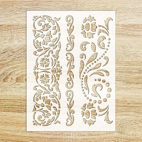 Plantilla (6 x 8 pulgadas) Barroco Floral Decoración Cordones FLONZ Plantilla decorativa para pintura de pared, álbumes de recortes y decoración de