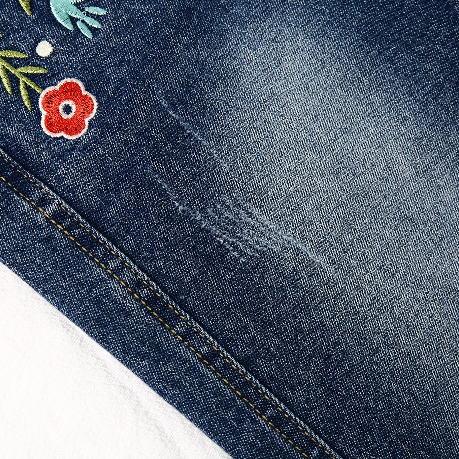 KIDSCOOL SPACE Girls Jeans, Ribbed Elastic Waist Embroidered Denim Pants - Image 4