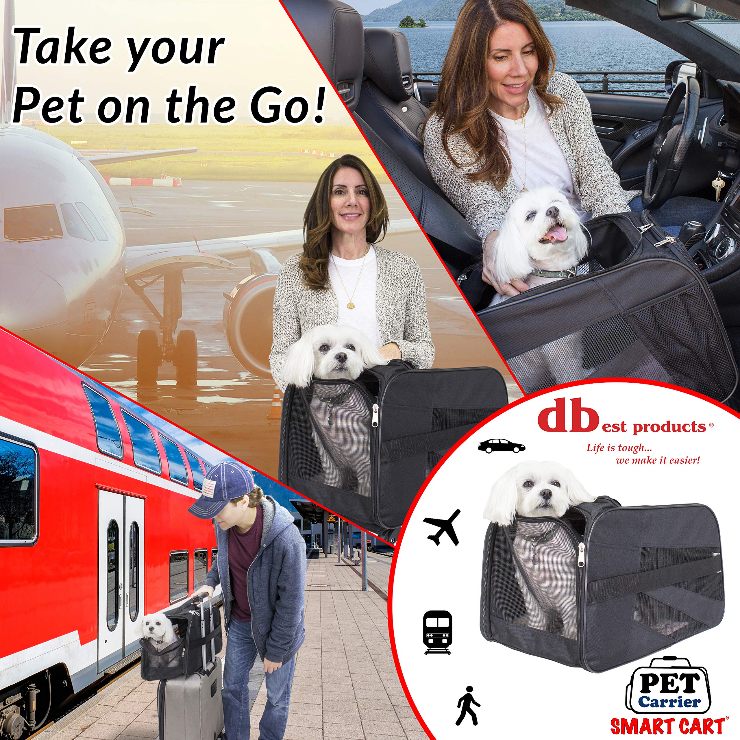 dbest products Pet Smart Transporttasche für Haustiere, mittelgroß, schwarz, weiche Seiten, faltbar, Reisetasche, für Hunde und Katzen, von Fluggesellschaften zugelassen, Tragetasche für Gepäck