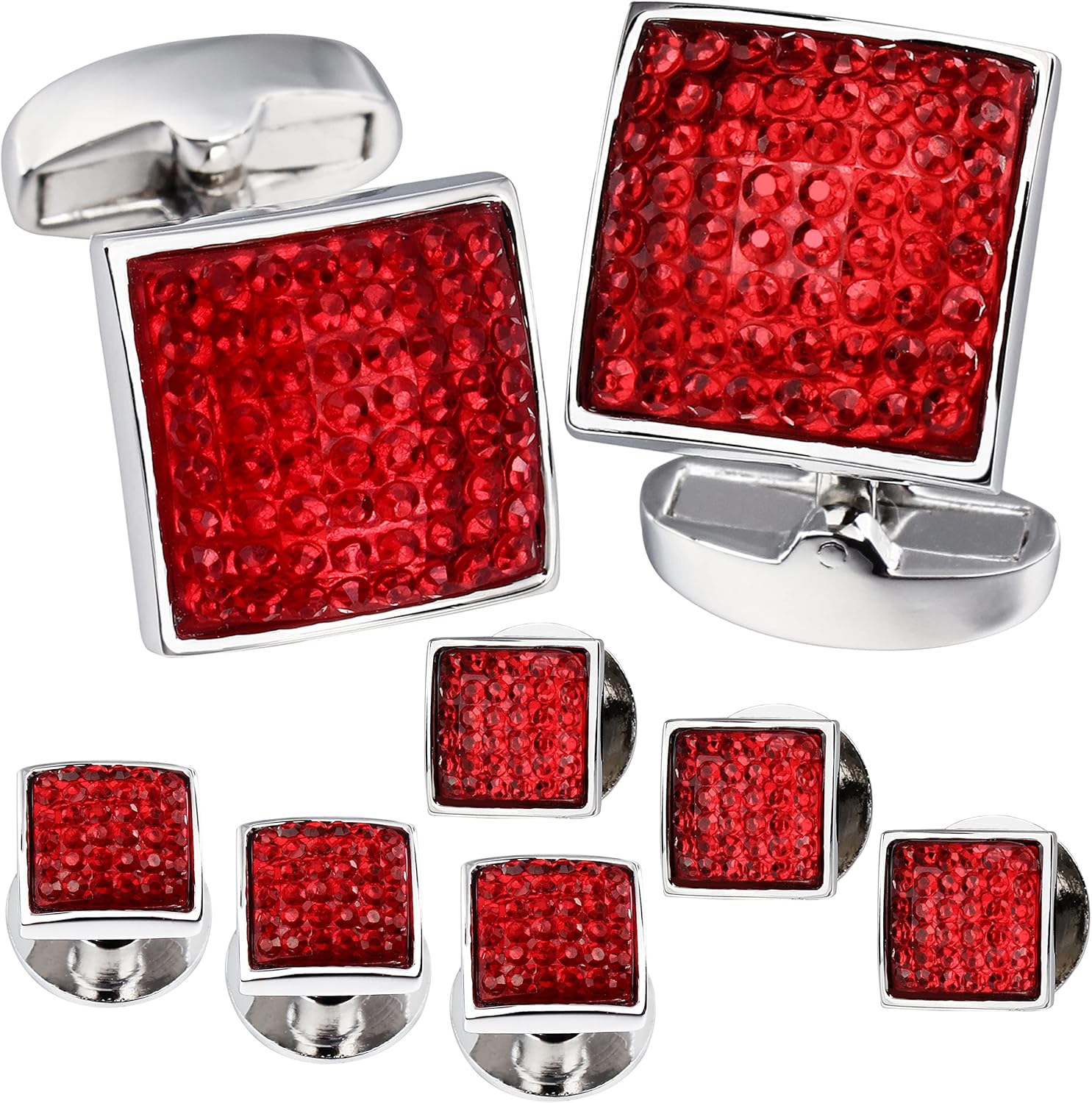 HAWSON Graceful Square Red Crystal Cufflinks Tuxedo Studs