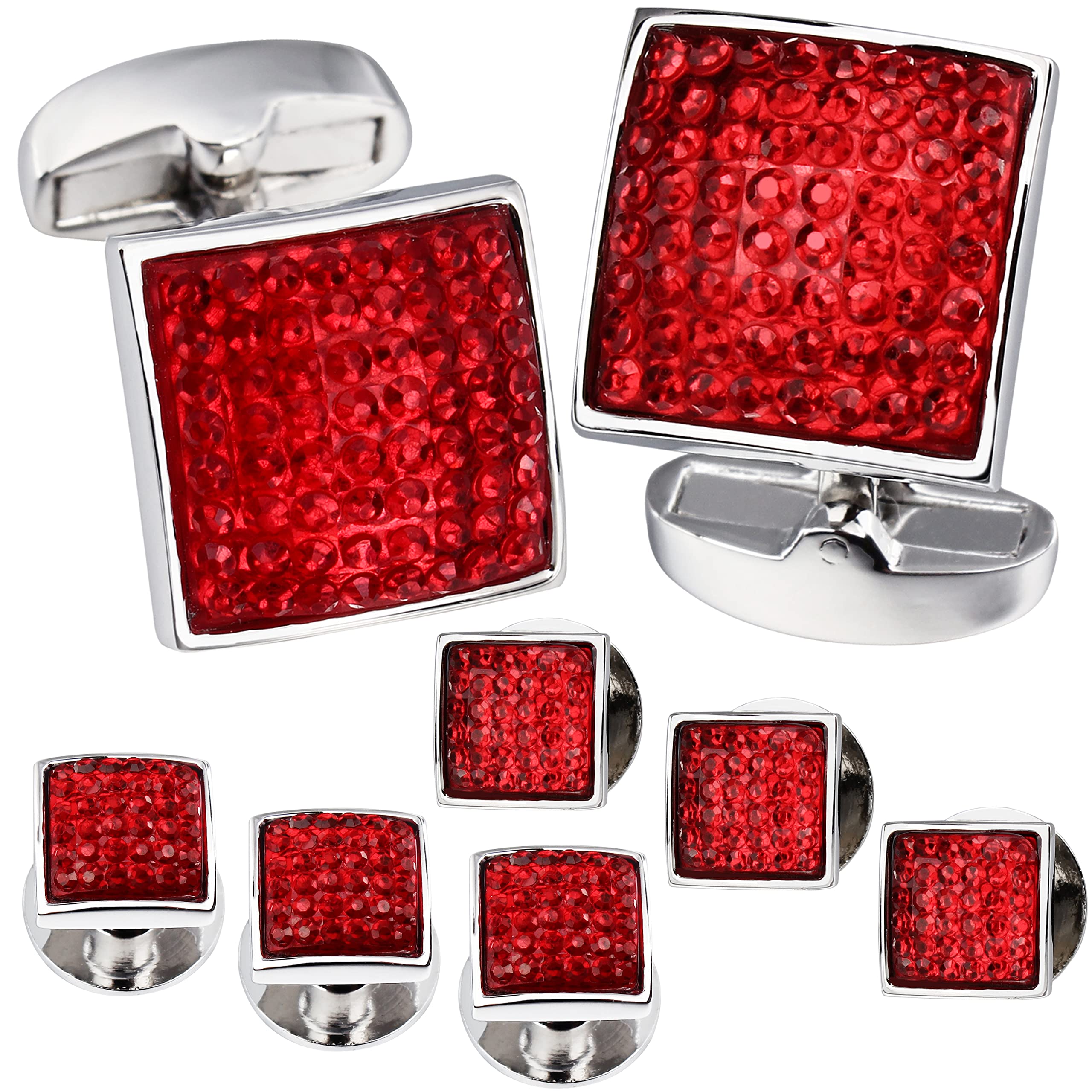 HAWSON Graceful Square Red Crystal Cufflinks Tuxedo Studs Man Shirt