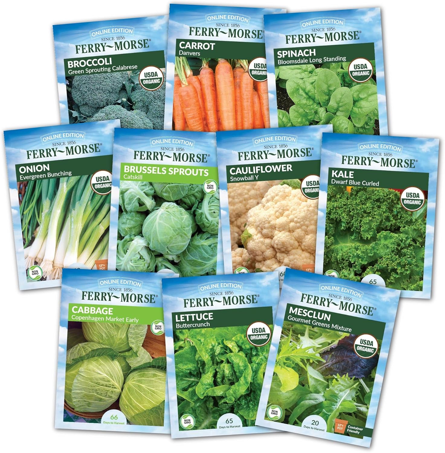 Ferry-Morse Vegetable Seed Bundle - Organic, High Germination Rate, GMO Free - 12 Pack