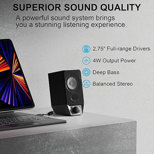 Miniatura 5 de Edifier Altavoces de computadora con Bluetooth 5.3 para escritorio, laptop, Mac, monitor, sistema de altavoces de PC alimentado por USB 2.0, graves