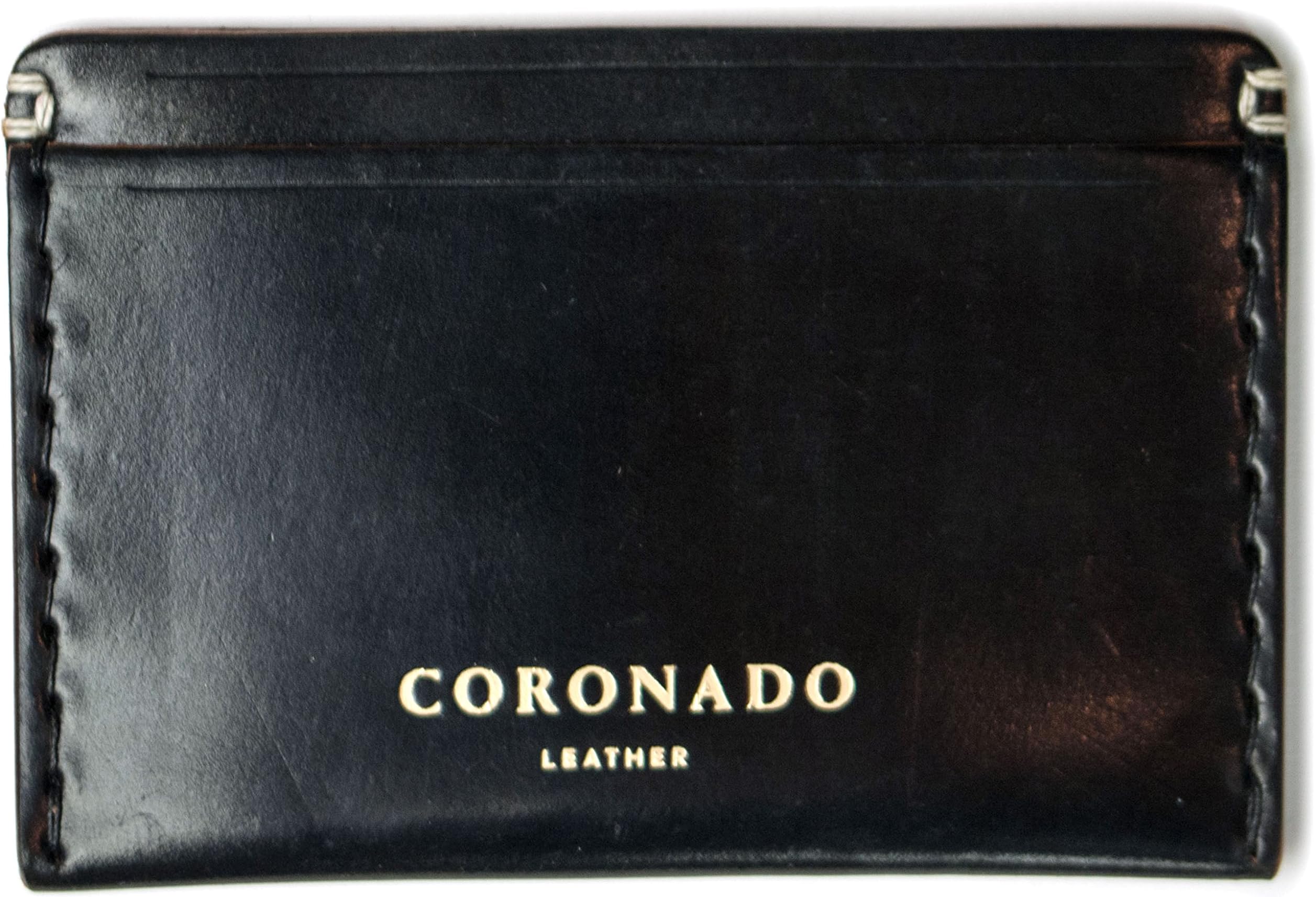 Coronado Leather Shell Cordovan Slim Credit Card Wallet Black Horween