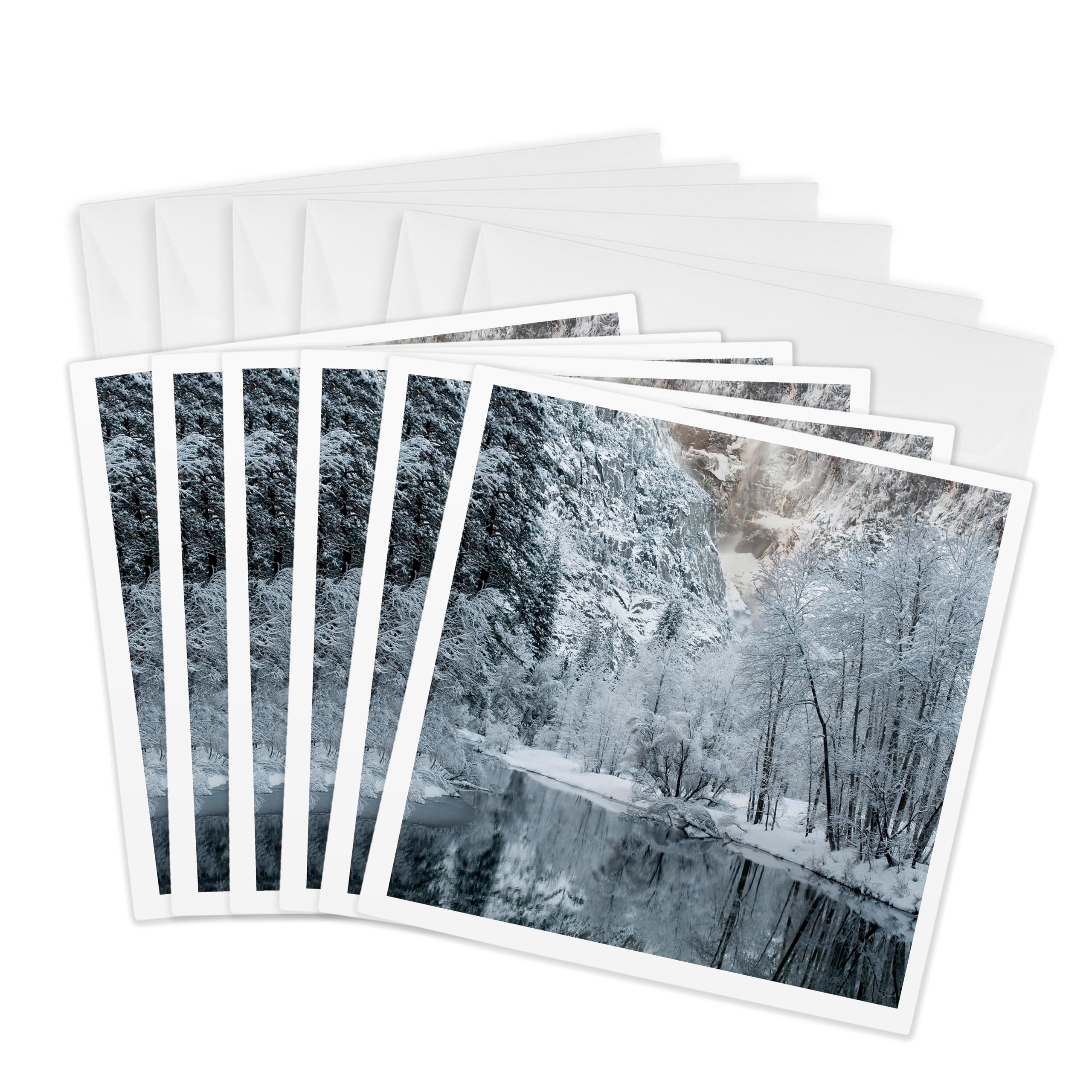 3dRose gc_229868_1 6 x 6-Inch "USA, California, Yosemite National Park Winter, Merced River" Greeting Card (Pack of 6)