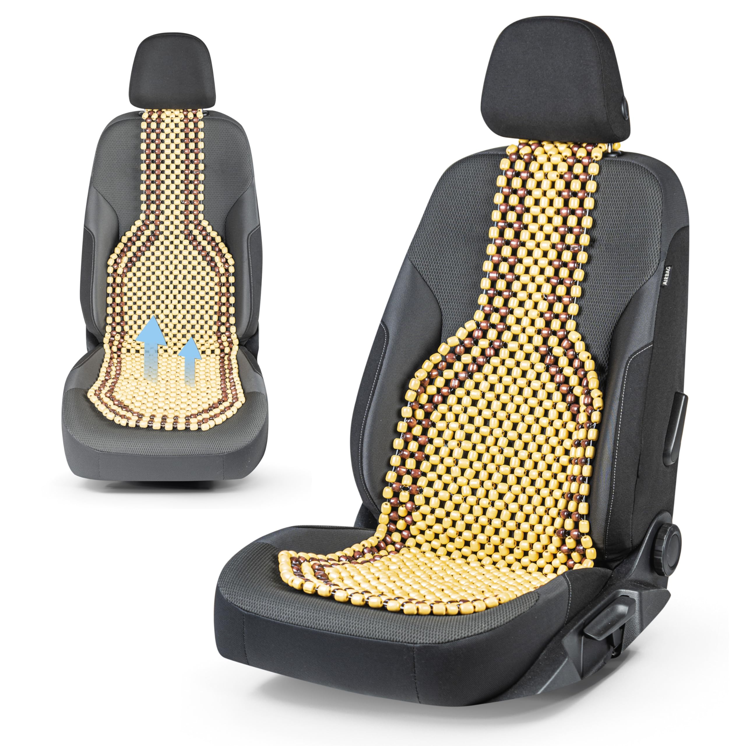 Walser CarComfort Sitzauflage aus Holzperlen, Sitzaufleger Holzkugeln, Massage Autositzauflage Holz, Universal Sitzmatte Natur 13550