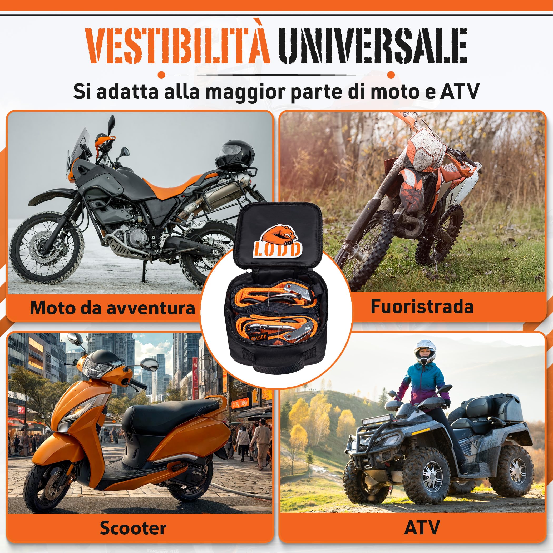 LODD - Cinghie Moto con Fibbie Alta Resistenza, Protezione in Pelliccia | 38mm | Fissaggio Rimorchio Moto Cross, Enduro, Trial, Quad, Trail (Parent) (Fibbia/Moschettone)