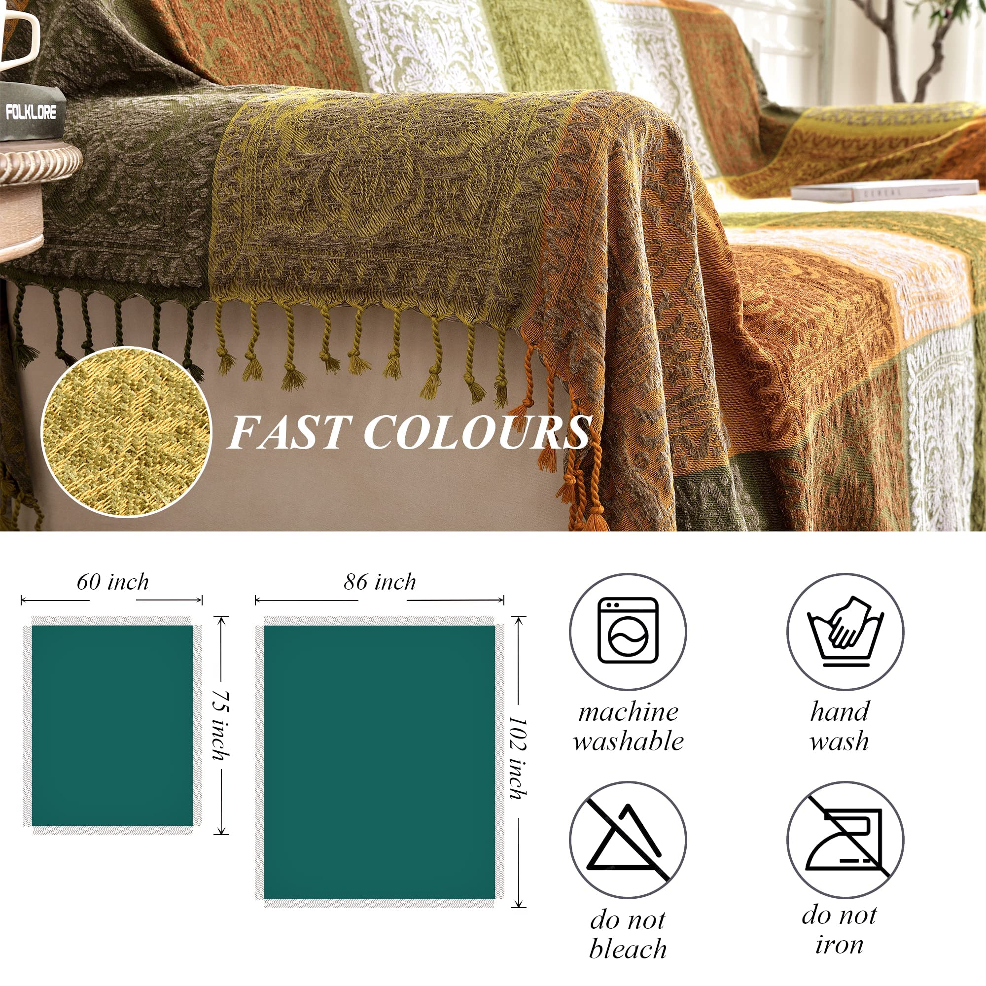 Boho Coperta Da Tiro, Ciniglia Colorata Tessuta Bohémien Divano Fodera Reclinabile Divano A Due Posti Copertura Per Mobili Azteco Hippie Getta Coperte P9021218