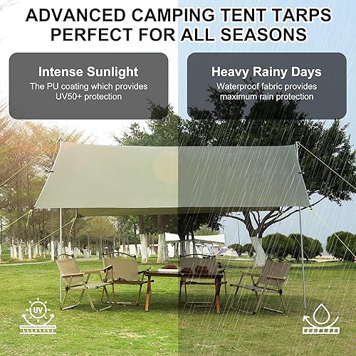 Miniatura 3 de Gaomon Camping Tarp, 10X9FT Hammock Rain Fly Camping Tarp Waterproof with 2 Aluminum Poles, Lightweight Backpack Tent tarp for Traveling, Green