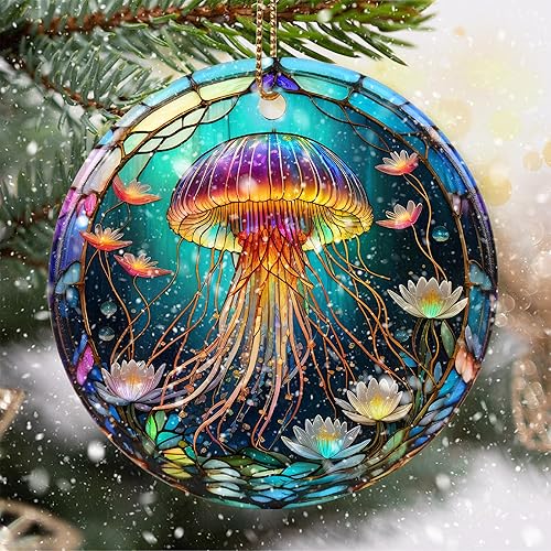 Stained Ceramic Jellyfish Ornament - Jellyfish Christmas Ornaments - Christmas
