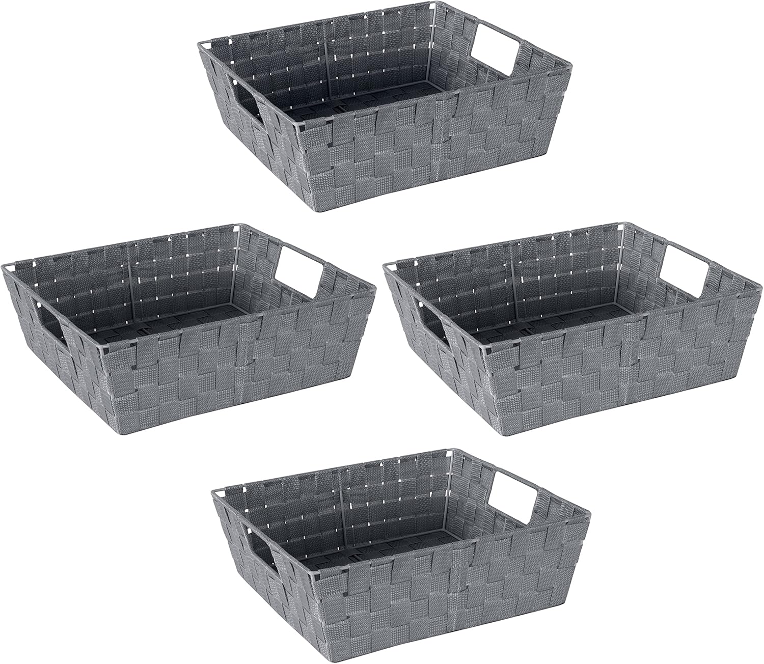 Simplify Large Shelf Woven Strap Tote | Decorative Storage Basket | Built in Handles | Organization | Closet | Bedroom | Bathroom | Nursery | Accessories | Toys | Gifts | 4 Pack | Grey