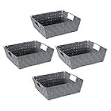 Simplify Large Shelf Woven Strap Tote | Decorative Storage Basket | Built in Handles | Organization | Closet | Bedroom | Bathroom | Nursery | Accessories | Toys | Gifts | 4 Pack | Grey