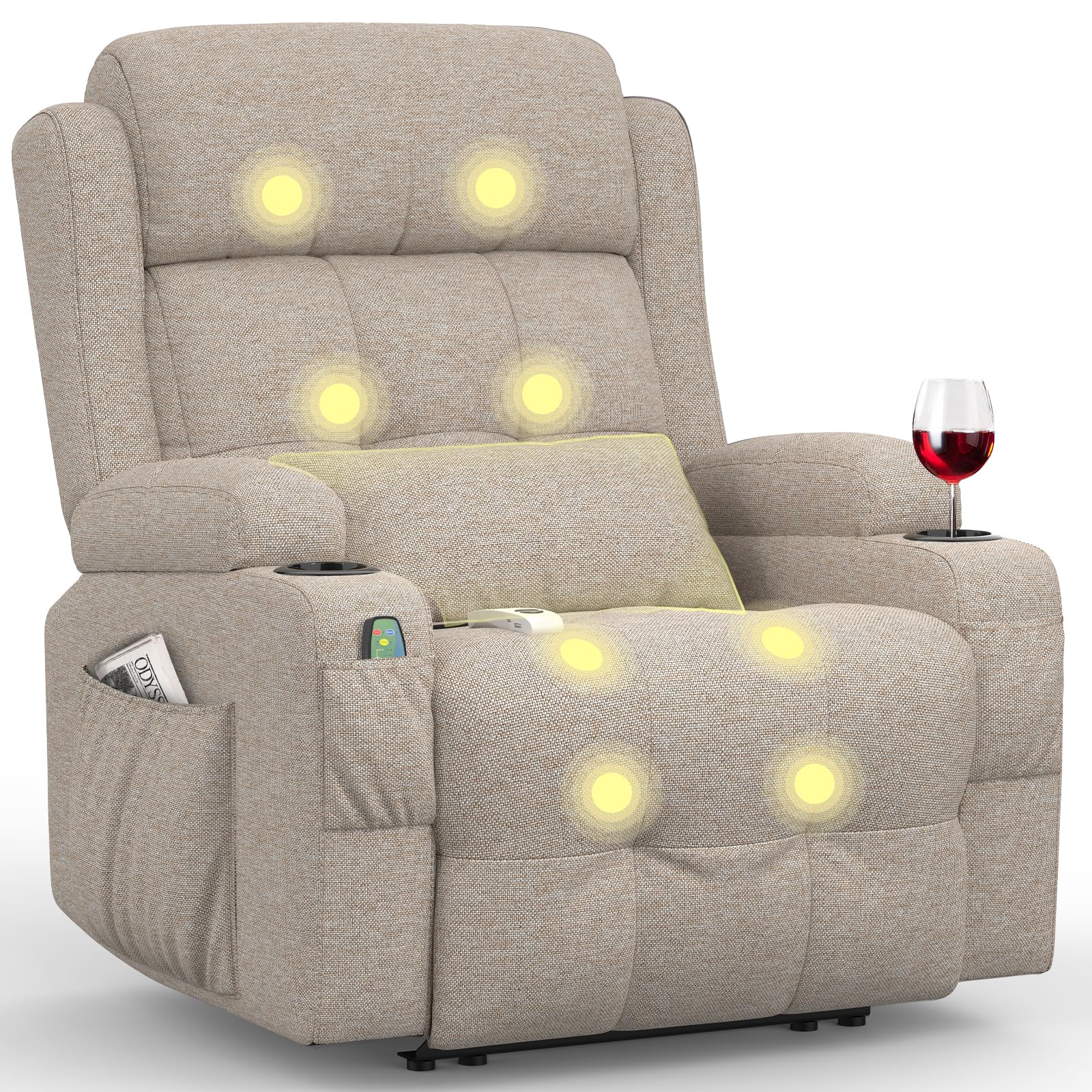 Relaxsessel Fernsehsessel Elektrisch Verstellbar Massagesessel mit Wärmefunktion Liegefunktion,2 Getränkehalter,4 Seitentaschen, TYP C & USB-Anschlüsse, TV Sessel für Fußteil, Wohnzimmer