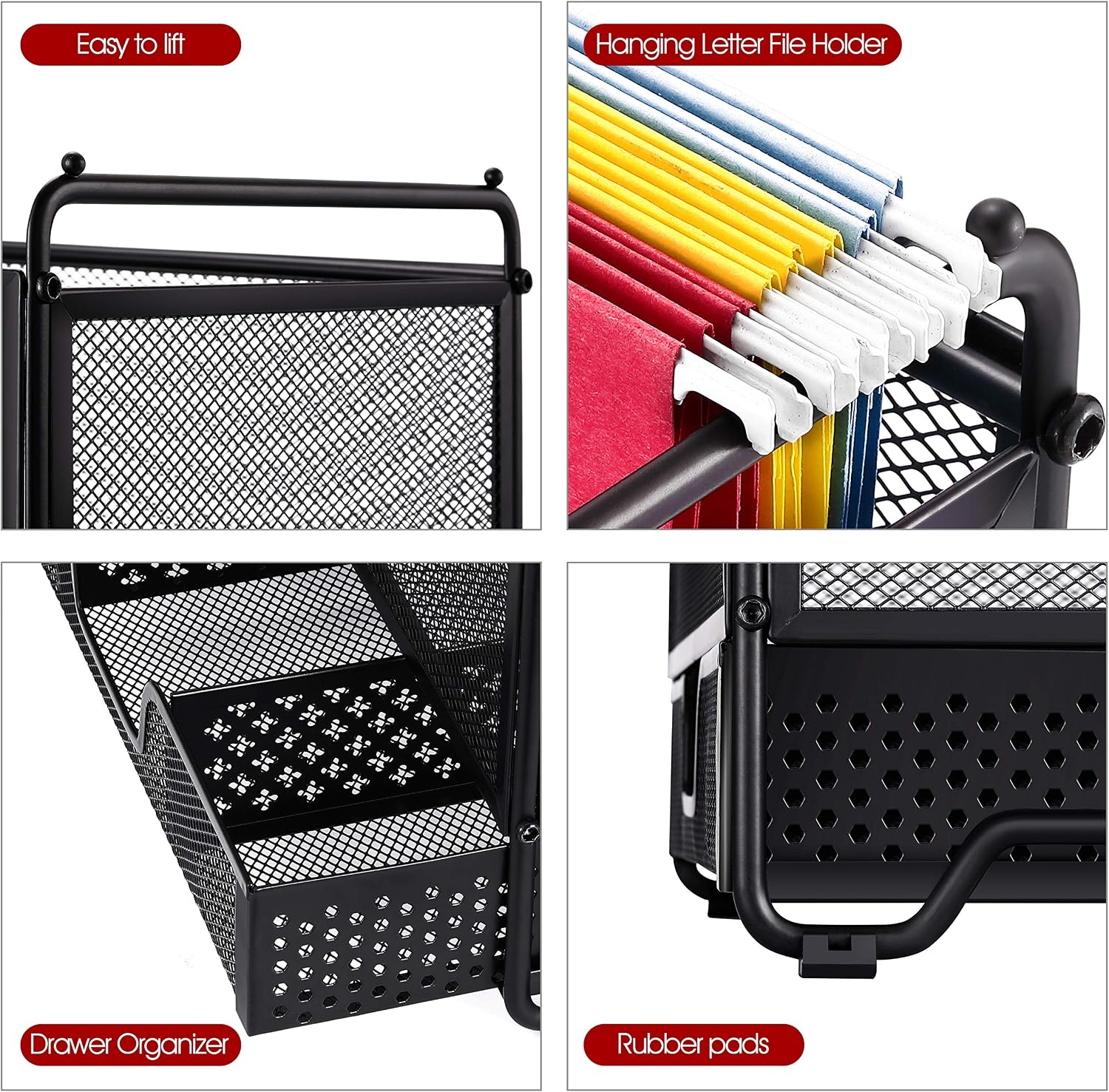Simple Trending Desk Hanging File Box Storage Bin Organizer with Drawer Organizer for Letter/A4 Office File Folder Holder, Black
